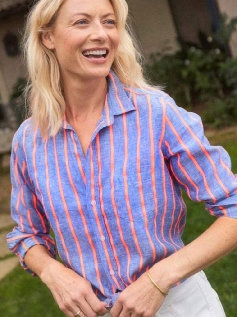 Frank & Eileen | Chambray Linen
Neon Pink Stripe Barry Shirt sz XL